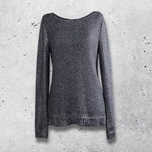 White House Black Market Pullover Sweater Long Sleeves Foil Metallic Gray Medium